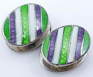 Vintage Enamel Yoyo Cufflinks Yo - Yo Cuff Links Green Purple Stripe
