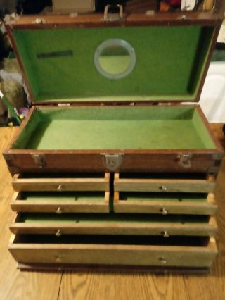 Vintage 6 Drawer Wood And Metal Machinist Tool Chest Box