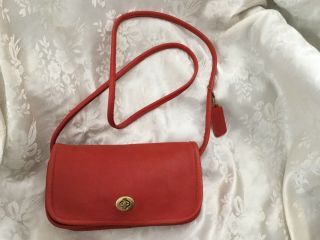 Vintage Coach Dinky Bag Red Leather Made In United States