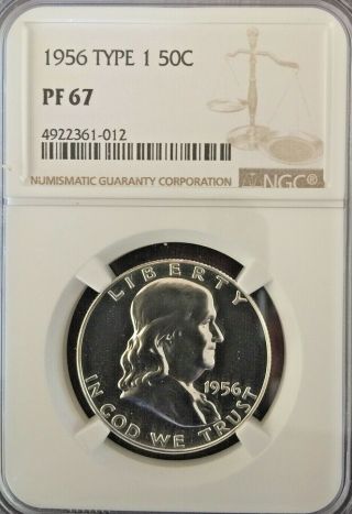 1956 Type 1 Silver Franklin Half Dollar - - Ngc Proof 67 - - Rare And Hard To Find