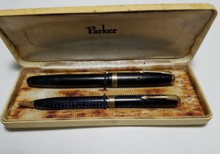 Boxed Vintage Parker Vacumatic Fountain Pen & Pencil Set Azur Blue