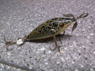 Vintage Fishing Lure Heddon Underwater Minnow Green Crackleback