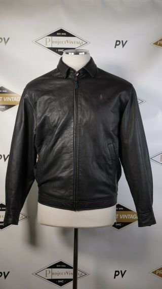 A06880 Vtg Polo Ralph Lauren Full - Zip Classic Leather Jacket Size M