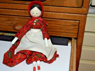 Antique Primitive Wood Peg Doll Wooden Penny Doll Grodnertal Folk Art 10 "