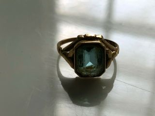 Vintage Art Deco 10k Yellow Gold Aquamarine Or Blue Topaz Ring Size 3.  25 Pinky