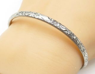 Marathon 925 Silver - Vintage Floral Etched Pattern Bangle Bracelet - B4910