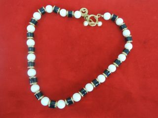 Heavy Vintage " St.  John " Hand Knotted Glass Enamel Bead Sophisticated Necklace