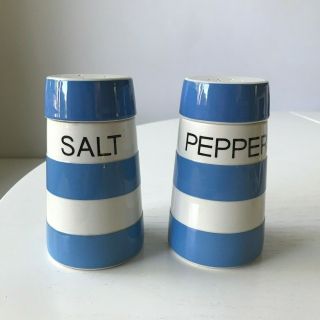 Rare Vintage T.  G.  Green Cornishware Xl Salt & Pepper Shaker Pot Set Blue White