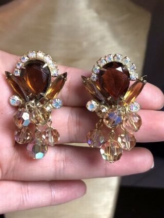 VTG D&E Juliana Bead Dangle Earrings Verified Crystal Rhinestone Topaz 2