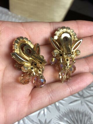 VTG D&E Juliana Bead Dangle Earrings Verified Crystal Rhinestone Topaz 3