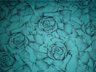 Vtg 40s Cotton Fabric Turquoise Blue Roses Flowers Floral 35 " X4 Yds
