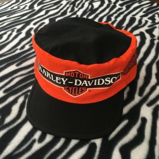 Vintage Made In Usa Harley Davidson Painter Hat Black Orange