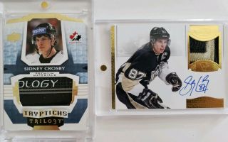 Two Rare Sidney Crosby Cards Patch Auto Serial /20 And Stick Numbered /10 Rare