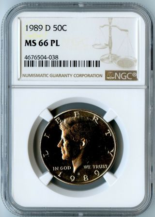 1989 - D Ngc Ms66 Pl Kennedy Half Dollar 50c 10/2 Rare