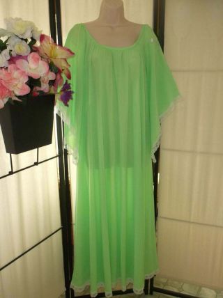 Vintage 1960s Claire Sandra Lucie Ann Lime Green Lounge Robe Nightgown L/xl Euc