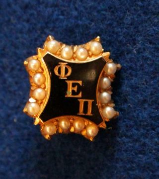Vintage 10k Gold,  Seed Pearl & Enamel Phi Epsilon Pi Fraternity Pin - 4.  1gr