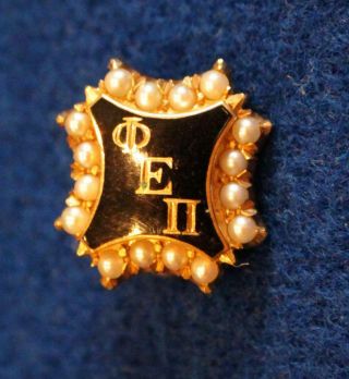 VINTAGE 10K GOLD,  SEED PEARL & ENAMEL PHI EPSILON PI FRATERNITY PIN - 4.  1gr 3