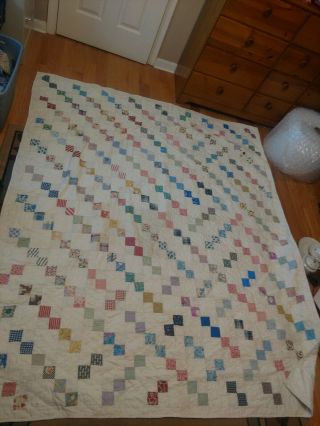 Vintage Patchwork Quilt - Diamond Chain - 68 " By 78 " - Very Colorful