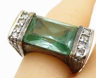 925 Sterling Silver - Vintage Green Topaz Gold Tone Cocktail Ring Sz 5 - R9046