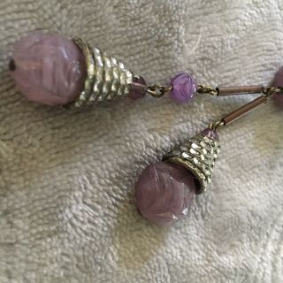 Vtg Art Deco 1930s 17” Necklace Lavender Peking Carved Glass Beads Czech 4