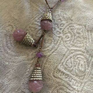 Vtg Art Deco 1930s 17” Necklace Lavender Peking Carved Glass Beads Czech 6