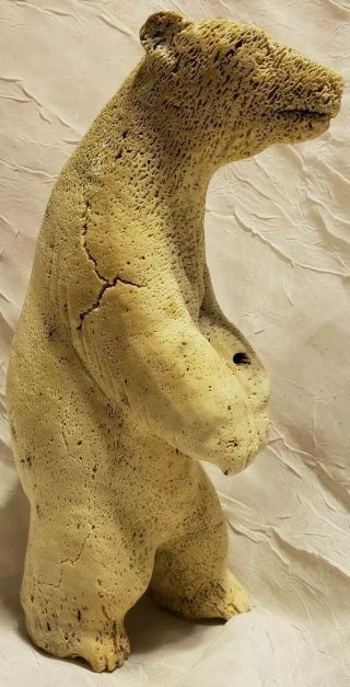 Inuit Carved Whale Bone Alaskan Polar Bear Sculpture 7 " X3 " X2 " Rare