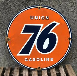 Vintage Union 76 Company Products " 11 3/4 " Porcelain Metal Gasoline & Oils Sign