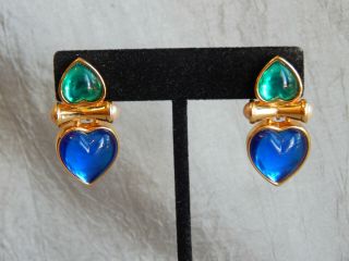 Joan Rivers Clip On Earrings Dangle Green Blue Hearts 016 - R 2