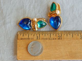 Joan Rivers Clip On Earrings Dangle Green Blue Hearts 016 - R 4