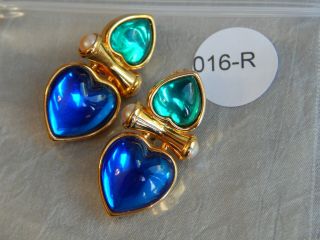 Joan Rivers Clip On Earrings Dangle Green Blue Hearts 016 - R 5
