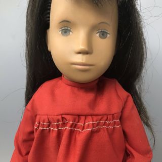 16 " Vintage Sasha Doll Red Dress Dark Hair & Skin With Wrist Tag England