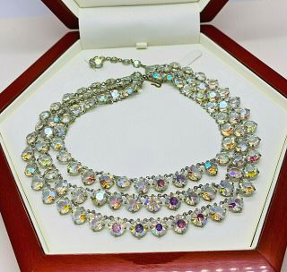 Vintage Jewellery Art Deco Triple Stranded Bezel Set Crystal Necklace