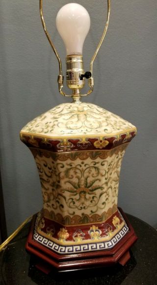 Vintage Oriental Ceramic Octagonal Table Lamp Floral Design 24 "