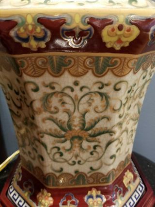 Vintage Oriental Ceramic Octagonal Table Lamp Floral Design 24 