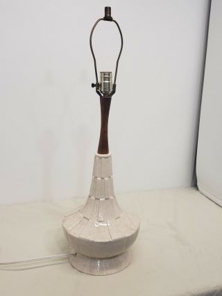 Vintage Mid - Century Atomic Danish Modern Ceramic Teak Table Lamp Space Age 2