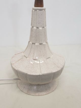 Vintage Mid - Century Atomic Danish Modern Ceramic Teak Table Lamp Space Age 3
