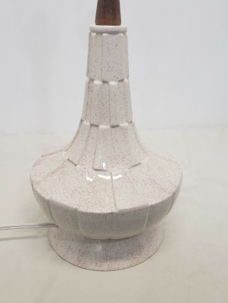 Vintage Mid - Century Atomic Danish Modern Ceramic Teak Table Lamp Space Age 4