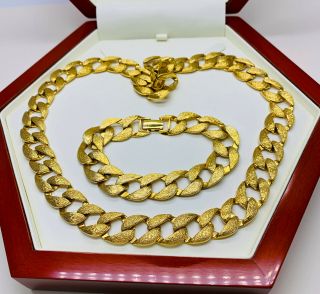Vintage Jewellery Signed Napier Gold Plated Link Necklace & Bracelet Set