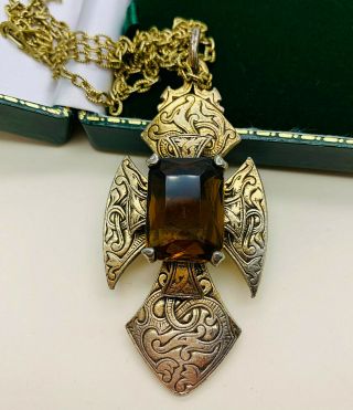 Vintage Jewellery Signed Miracle Scottish Rhinestone Celtic Design Cross Pendant