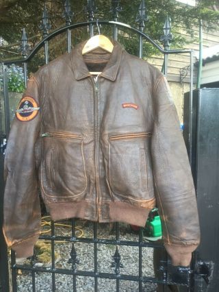 Vintage Schott N.  Y.  C Usa Brown Leather Pilots Flying Aviator Jacket 44