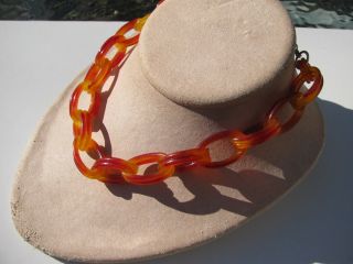 Antique Vintage Chunky Amber Celluloid Chain 28 Mm.  Link Necklace 19 1/2 "