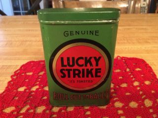 Vintage 1910 Lucky Strike Roll Cut Tobacco Green Vertical Pocket Tin,