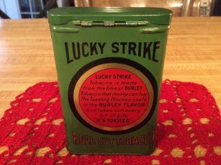 Vintage 1910 Lucky Strike Roll Cut Tobacco Green Vertical Pocket Tin, 2