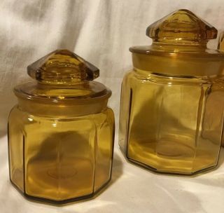 Vintage L.  E.  Smith 4 Piece Amber Gold Glass Canister Set with Lids EUC 2