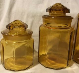 Vintage L.  E.  Smith 4 Piece Amber Gold Glass Canister Set with Lids EUC 3