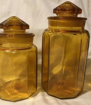 Vintage L.  E.  Smith 4 Piece Amber Gold Glass Canister Set with Lids EUC 4