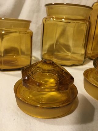 Vintage L.  E.  Smith 4 Piece Amber Gold Glass Canister Set with Lids EUC 8