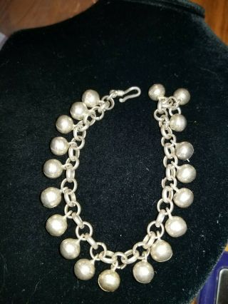 Vtg Silver Bali Ball Bead Cha Cha 8 1/2 " Bracelet Anklet Rings - 44g