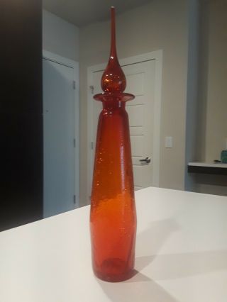 Tall Pilgrim Crackle Glass 20 " Red/orange Decanter Vintage