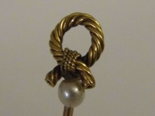 An Exquisite Antique Victorian 18ct Gold Pearl Lovers Knot Stick Pin